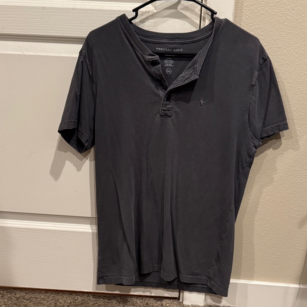 American Eagle Outfitters Men's Charcoal Button Down Shirt